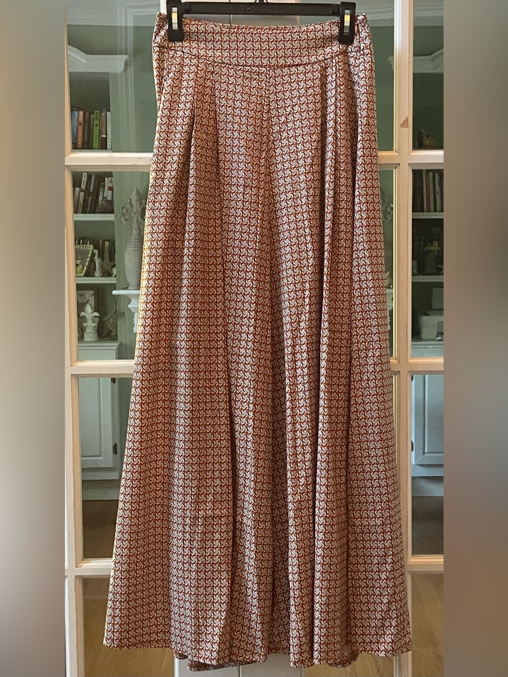 NWOT easel Rust Cream Brown Geometric Wide Palazzo Pants Size Small